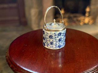 Muriel Hopwood Miniature Dollhouse Porcelain Cracker Barrel Blue White Sterling 7