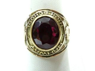 Vintage 1963 10k Yellow Gold Union Nj High School Men’s Class Ring Red Stone 13g