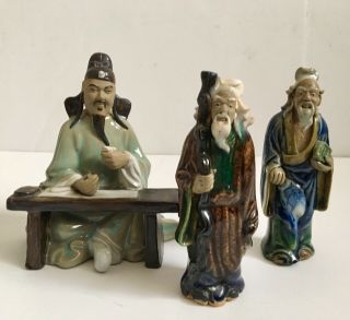 Antique Chinese Mudmen Group Of 3 Figures