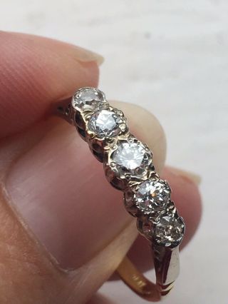 Vintage Plat And 18ct Gold 5 Stone Diamond Ring Size T 1/2 To U