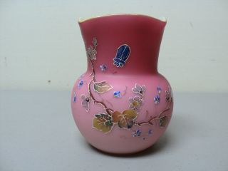 Antique Mt.  Washington Pink Satin Art Glass Miniature Vase,  Square Top,  C.  1880