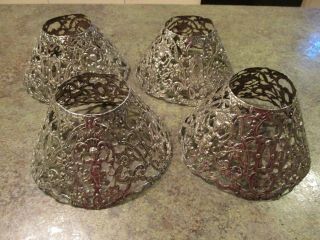 Vintage Art Nouveau Cherubs Pierced Gorham Sterling Silver Lamp Shade Set of 4 2