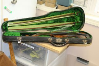 Antique Violin For Restoration - 2 Bows/case - Joseph Kieger Mittenwald 1824
