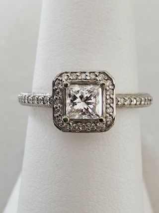 Gia Certified 1.  00 Ct.  Vs2 F Princess Cut Diamond In Vintage Halo Ring