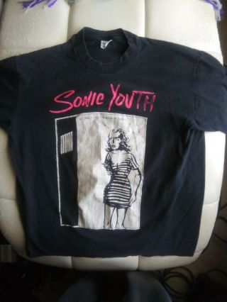 Vintage Black Sonic Youth/pettibon T Shirt Sze Lrg