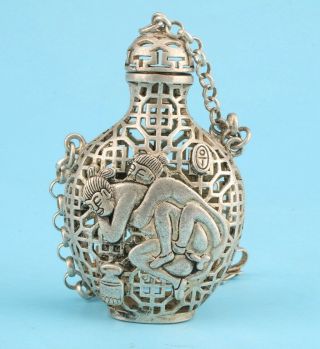 China Tibetan Silver Hand - Carved Men Women Art Snuff Bottle Pendant Gift