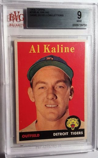 1958 Topps 70 Al Kaline Hof Yellow Name Bvg 9,  Ultra Rare,  Pop 1,  0 Higher