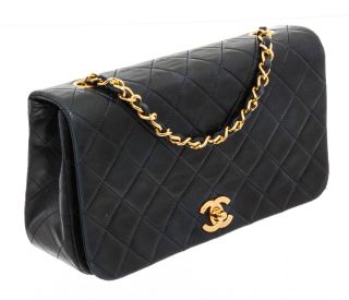 99 - 20 Chanel Vintage Black Quilted Lambskin Leather Flap Bag