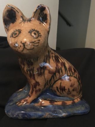 Rare Antique Middle East Islamic Glazed Pottery Cat Statue