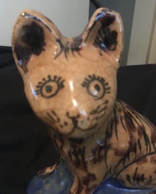 Rare Antique Middle East Islamic Glazed Pottery Cat Statue 2