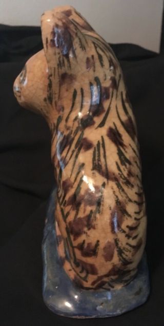 Rare Antique Middle East Islamic Glazed Pottery Cat Statue 5