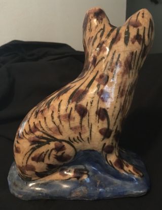 Rare Antique Middle East Islamic Glazed Pottery Cat Statue 6