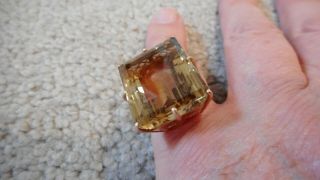 Vintage 9ct Gold Ring Set With A Large Facetted Citrine Stone N5949