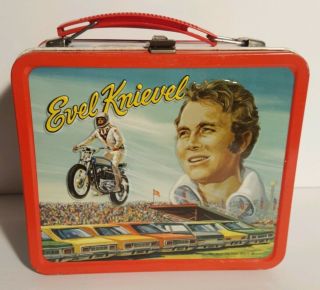 Vintage 1974 Metal Evel Knievel Lunch Box & Thermos Set
