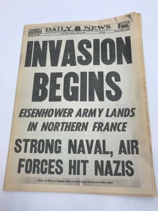 York Daily News June 6 1944 Invasion Begins Ww2 Headlines 20 Pages