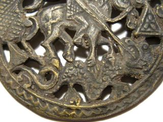 ANTIQUE 1800s.  BRONZE RELIGIOUS MEDALLION,  ST.  GEORGE Killing The DRAGON 3