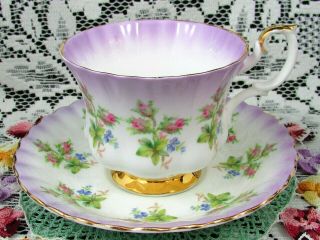 Royal Albert Pink Moss Rose Purple Fluted Tea Cup And Saucer Teacup