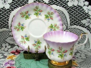 ROYAL ALBERT PINK MOSS ROSE PURPLE FLUTED TEA CUP AND SAUCER TEACUP 2