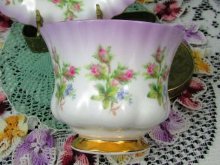 ROYAL ALBERT PINK MOSS ROSE PURPLE FLUTED TEA CUP AND SAUCER TEACUP 5