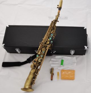 Professional Antique Soprano Saxophone High F G Abalone Curved Bell Saxello Sax