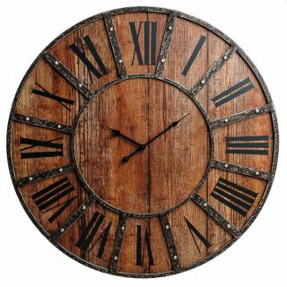 Vintage Farmhouse Wall Clock Rustic Antique Style Large 30 " Oversized Wood Plank