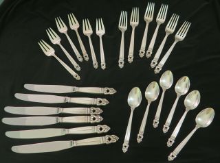 24 Pc Royal Danish - International Sterling Six 4 - Piece Place Settings - No Mono