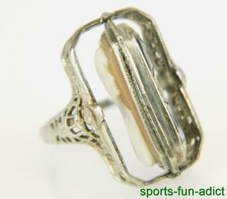 Art Deco Diamond Aquamarine & Cameo 14k White Gold Flip Ring Antique