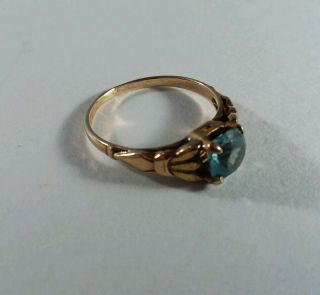 Vtg Antique Ostby Barton 10k Gold Blue Zircon Ring Sz 5 3/4 December Birthstone