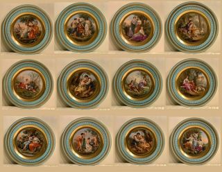 Vintage Royal Vienna Austria Beehive 12 Scenic Portraits Signed Cabinet Plates