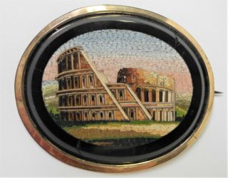 Very Fine Micro Mosaic Late 19th Century 14k Scenic Italian Brooch/pin