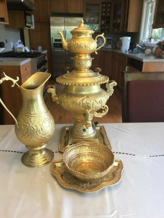 Electric Antique Persian Gold Plated 5 piece Samovar and Tea Set 10
