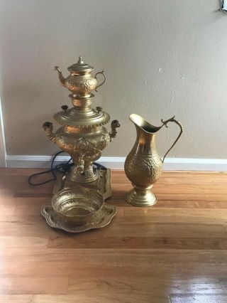 Electric Antique Persian Gold Plated 5 Piece Samovar And Tea Set