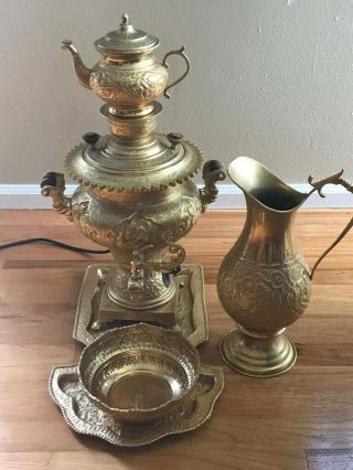 Electric Antique Persian Gold Plated 5 piece Samovar and Tea Set 3