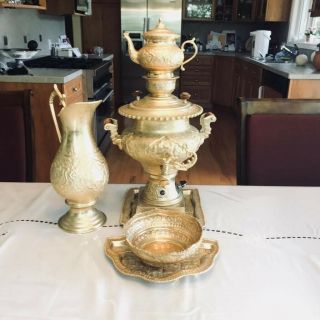 Electric Antique Persian Gold Plated 5 piece Samovar and Tea Set 5