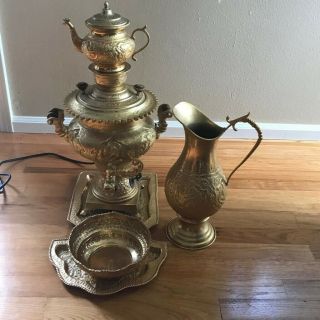 Electric Antique Persian Gold Plated 5 piece Samovar and Tea Set 6