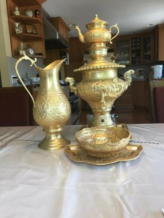 Electric Antique Persian Gold Plated 5 piece Samovar and Tea Set 8