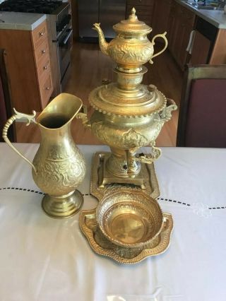 Electric Antique Persian Gold Plated 5 piece Samovar and Tea Set 9