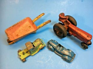 Antique Toys - - - Hard Rubber Tractor,  Cast Metal Truck,  Wheelbarrow,  Car 2