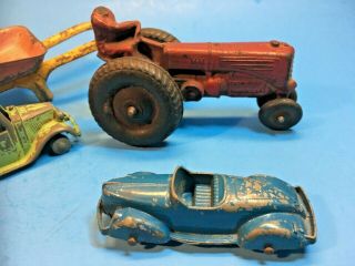 Antique Toys - - - Hard Rubber Tractor,  Cast Metal Truck,  Wheelbarrow,  Car 3