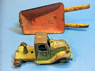 Antique Toys - - - Hard Rubber Tractor,  Cast Metal Truck,  Wheelbarrow,  Car 4