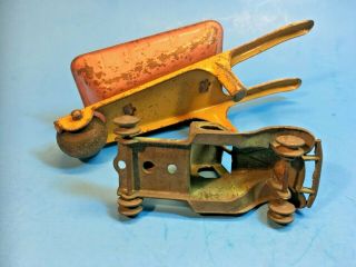 Antique Toys - - - Hard Rubber Tractor,  Cast Metal Truck,  Wheelbarrow,  Car 5
