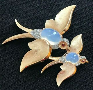 Set Of 2 Crown Trifari Alfred Philippe Jelly Belly Flying Bird Pin Brooch