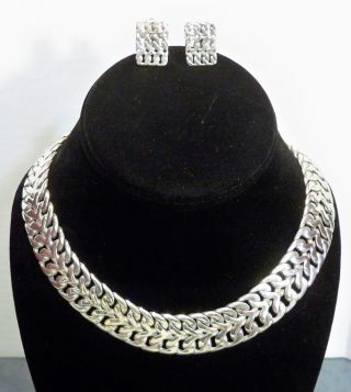 Stunning Vintage Handmade Sterling Silver Necklace & Earrings Set,  127 Grams