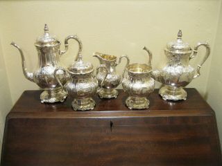 International Sterling Silver Richelieu Hand Chased 5pc Tea / Coffee Set