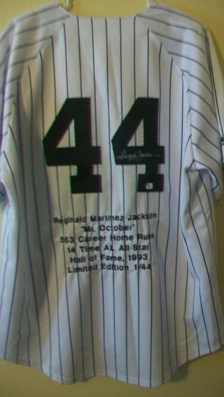 Rare Reggie Jackson Autographed York Yankees Stats Jersey,  Ltd.  Ed.  1 Of 44