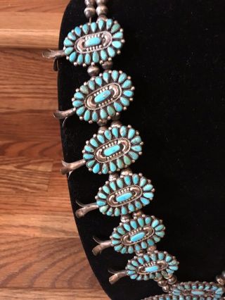 VNTG VICTOR MOSES BEGAY NAVAJO STERLING SILVER TURQUOISE SQUASH BLOSSOM NECKLACE 4