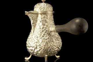Old J.  E.  Caldwell Sterling Silver Repousse Flower Monogram Chocolate Pot A75498