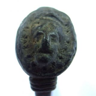 Ancient Artifact Medieval Bronze Ring With Head
