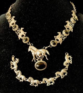 Vintage Carol Felley Onyx Horse Squash Blossom Necklace Sterling Bracelet ‘91