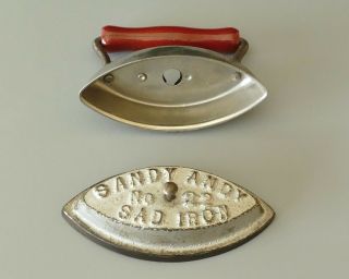 Vintage Sandy Andy 22 Toy Sad Iron Sized for Doll Clothes w/Red Wood Handle 3